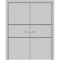 Solid French Double Doors 64 x 84 inches Grey Ash with Frosted Glass Wood Solid Panel Frame Trims U738