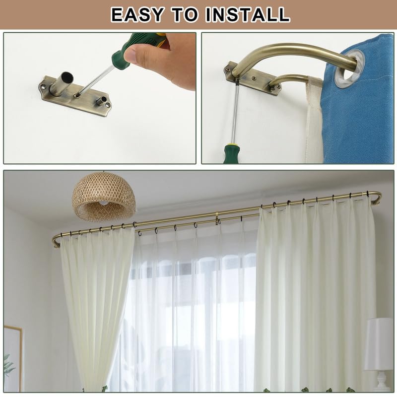 Antique Bronze Double Curtain Rods 48-84 Inch Adjustable U954257