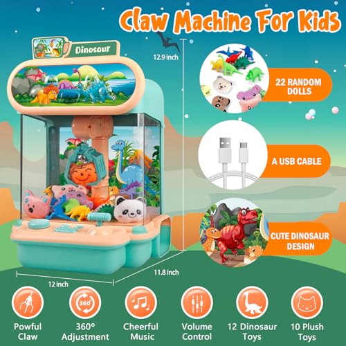Pink Mini Dinosaur Claw Machine with 10 Plush and 12 Dinosaur Toys R370513