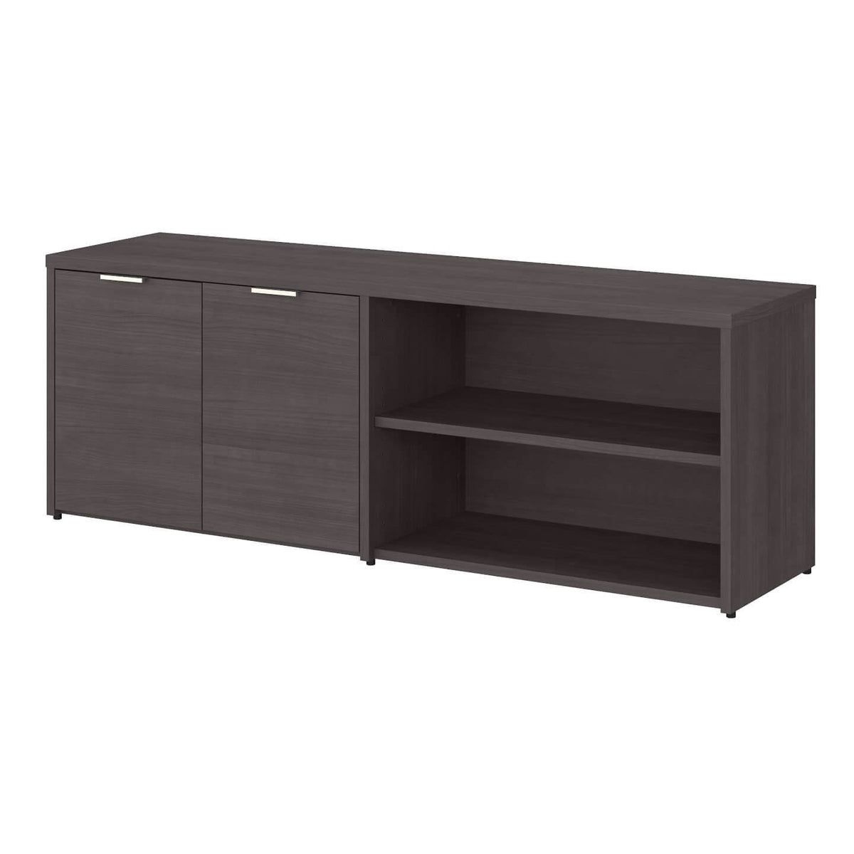 Storm Gray White Low Storage Cabinet with Doors and Shelves Y932256