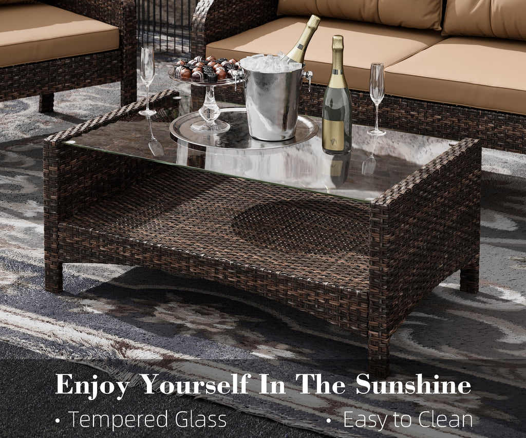 4-Piece Outdoor Rattan Wicker Sofa Set with Cushions & Coffee Table M41079