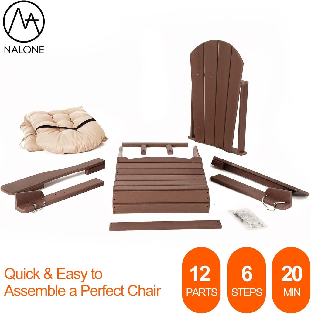 Oversized HDPE Plastic Folding Adirondack Chairs Set of 2 with Cushion I93188