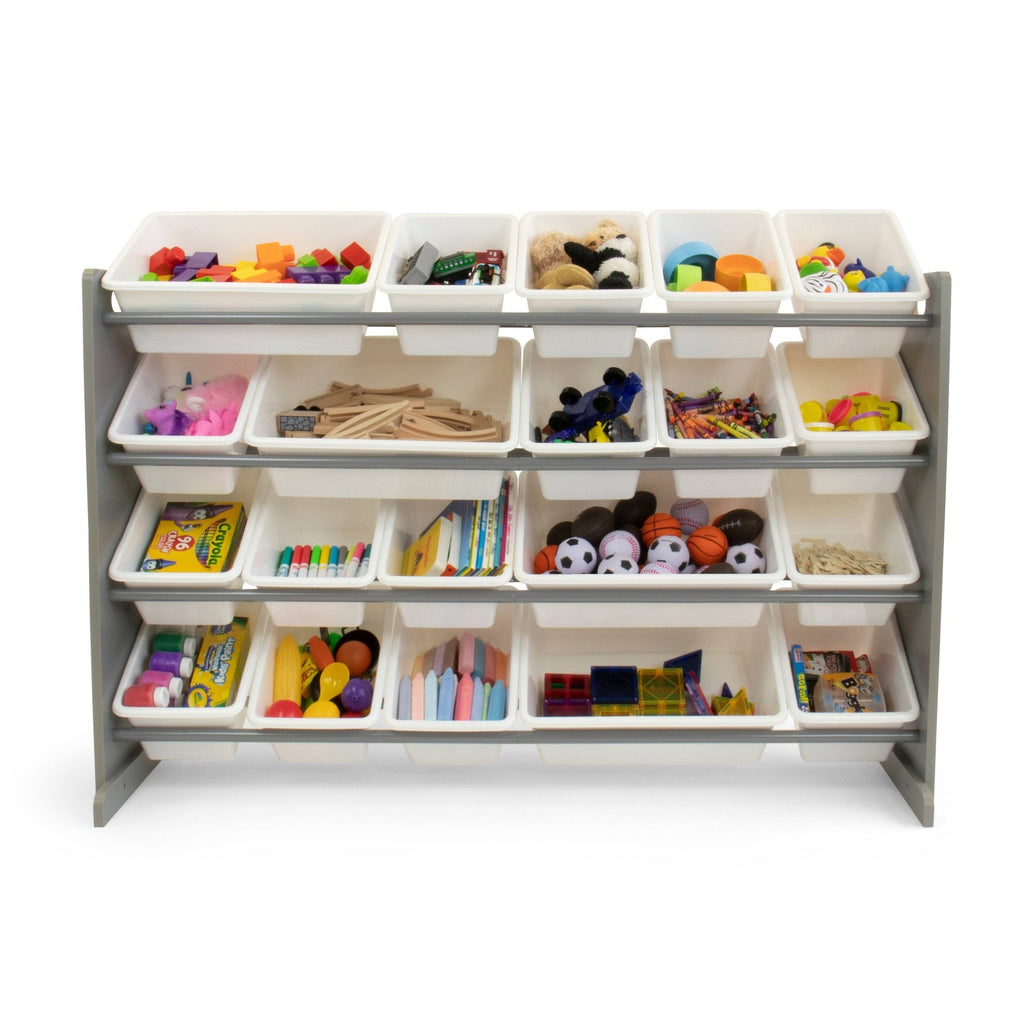 Grey and White Extra Large Storage Organizer with 20 Plastic Bins O726674