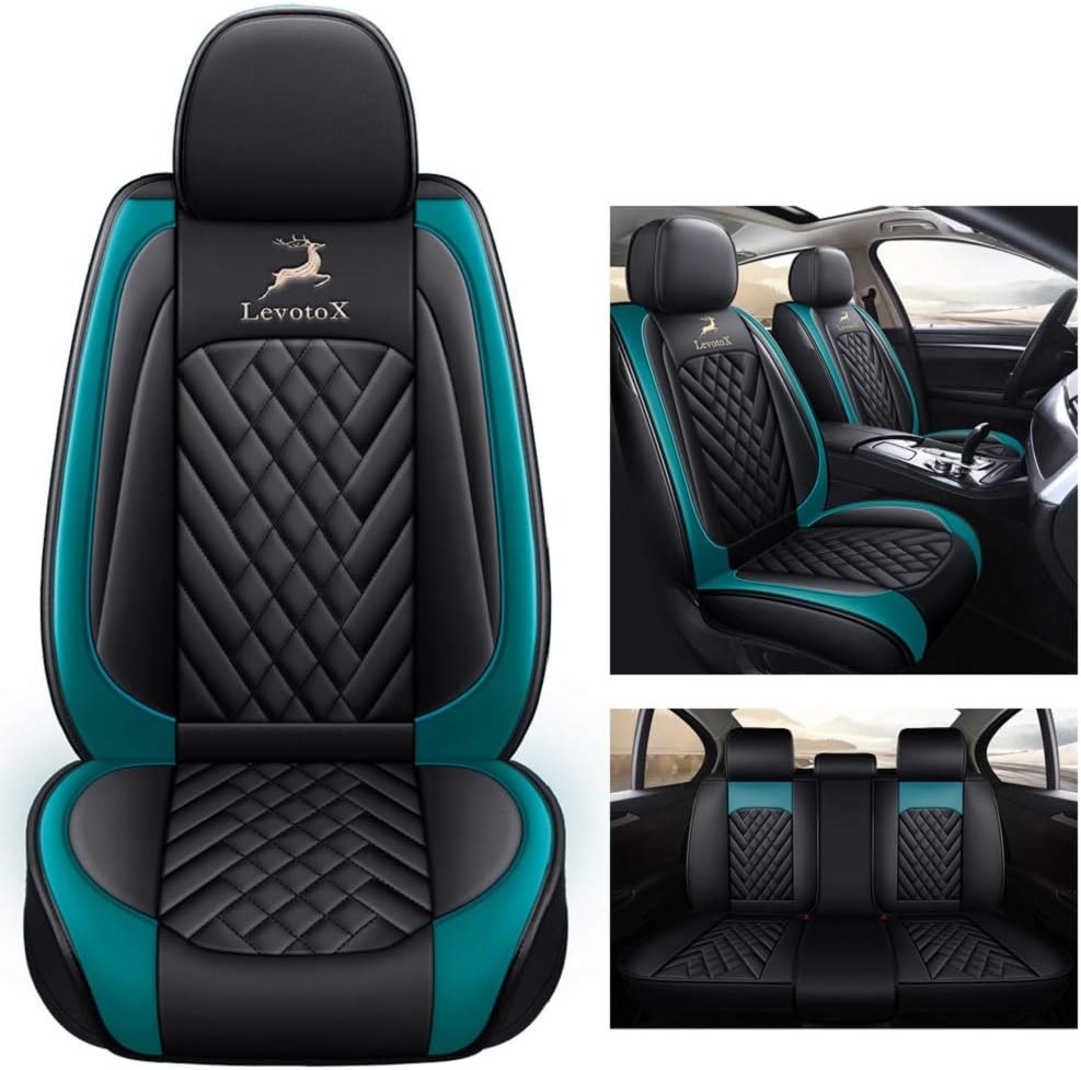 Leather Car Seat Covers 2 Seats Black-Blue S92578