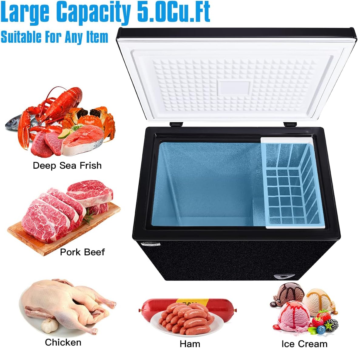 5.0 Cubic Top Open Door Chest Freezer with Removable Storage Basket C157773