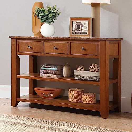 Black Solid Pine Wood Console Table with 3 Drawers and 2 Shelves N3391