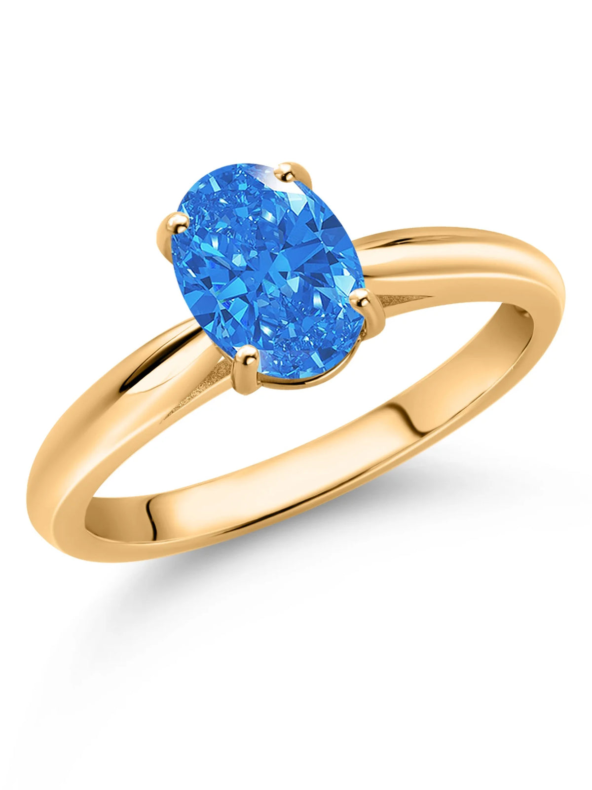 10K Yellow Gold Oval Blue Zirconia Solitaire Engagement Ring B434018