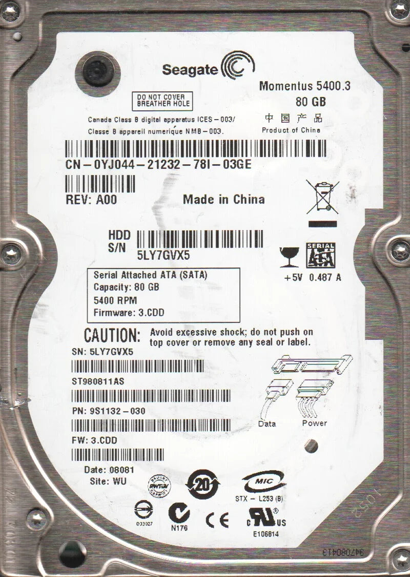 80GB SATA 2.5 Hard Drive V651701