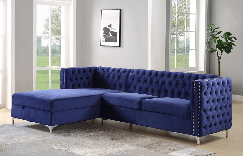 Navy Blue Velvet Sectional Sofa Z351731