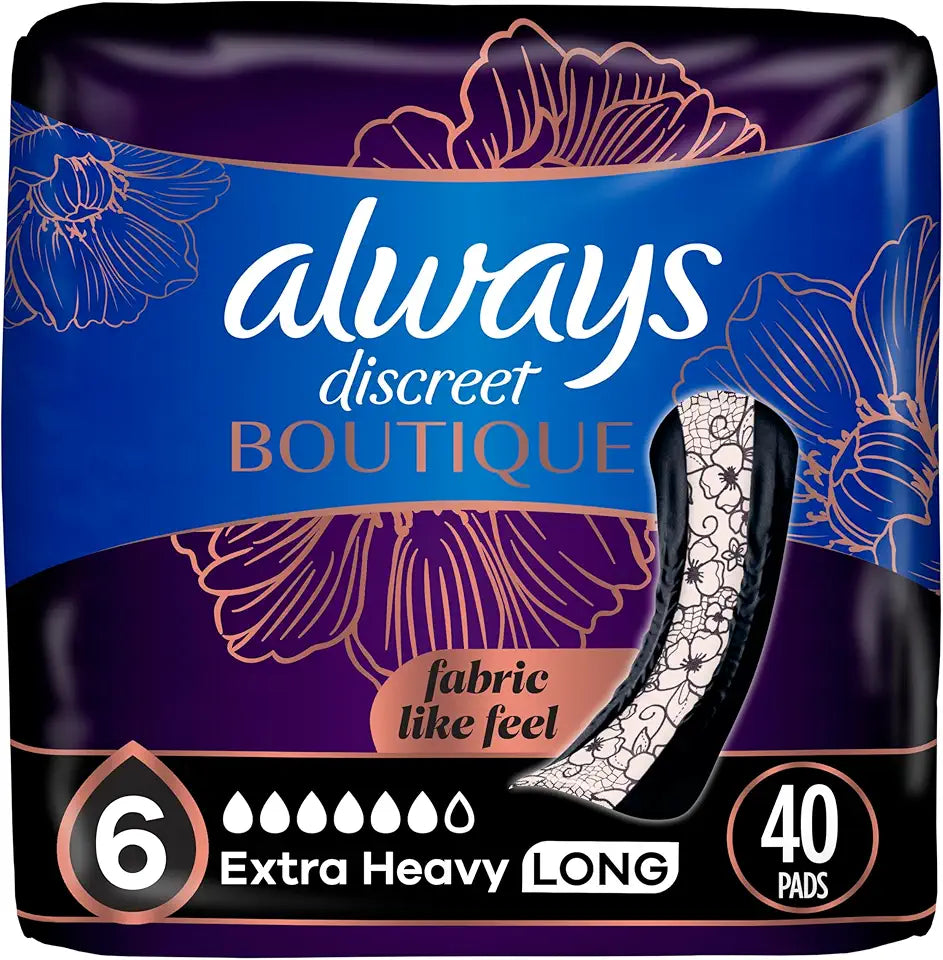 Incontinence Pads, Extra Heavy Absorbency, Long Length, 40 Count Total B5776