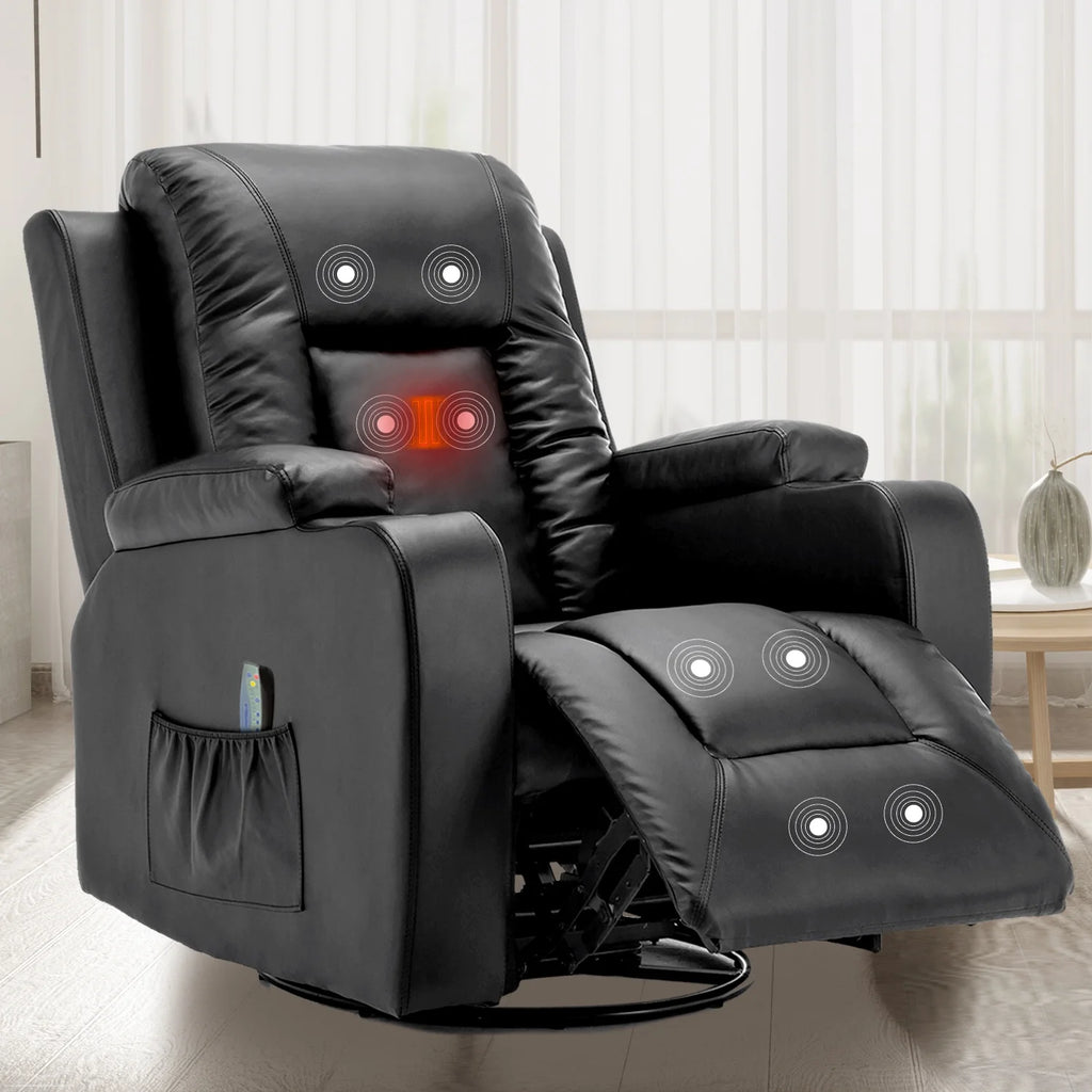 Black PU Leather Heated Massage Recliner Chair P368