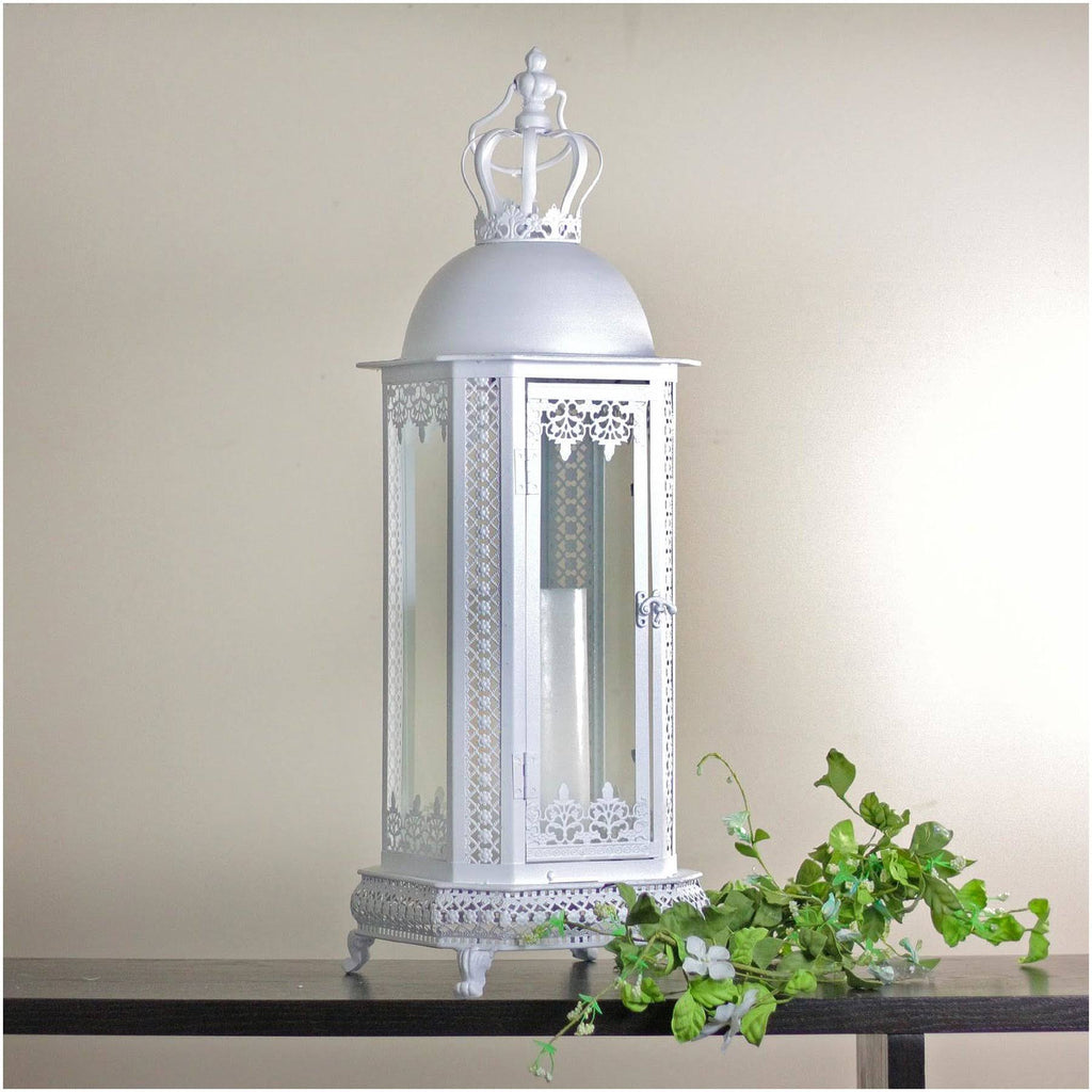 Antique White Floral Glass Candle Lantern L2851