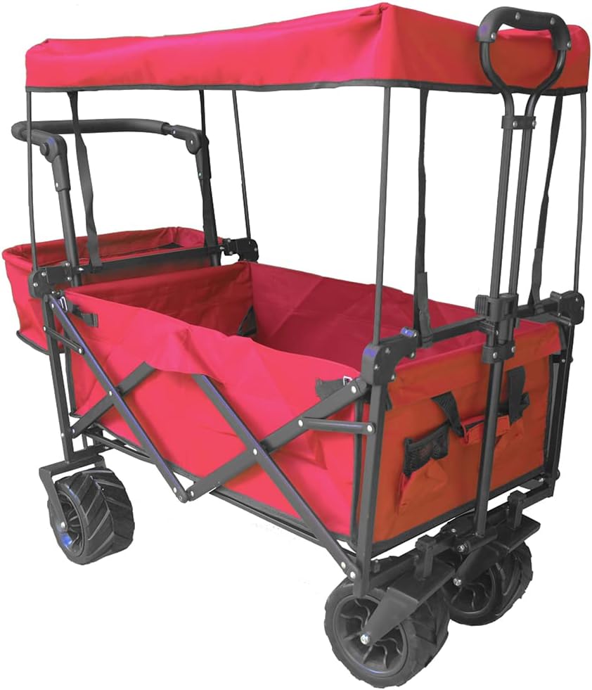Collapsible Wagon Camping Garden Cart with Removable Canopy, Adjustable Push Handles and Brake (Camo) O1637