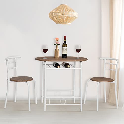 3 Piece Wooden Dining Set with 2 Chairs and Wine Rack V9033
