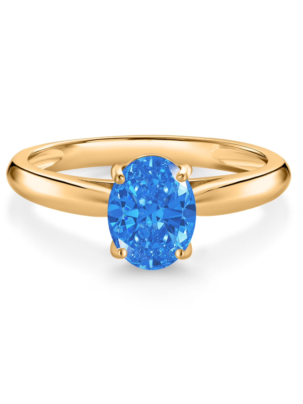 10K Yellow Gold Oval Blue Zirconia Solitaire Engagement Ring B434018