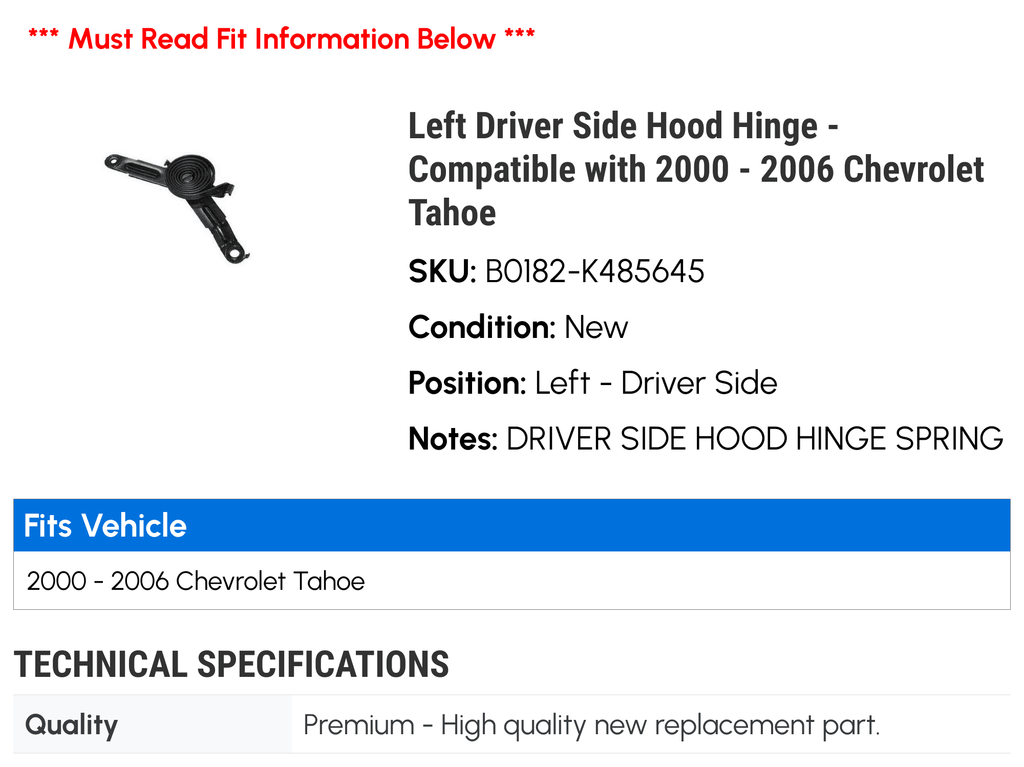 Left Driver Side Hood Hinge K799
