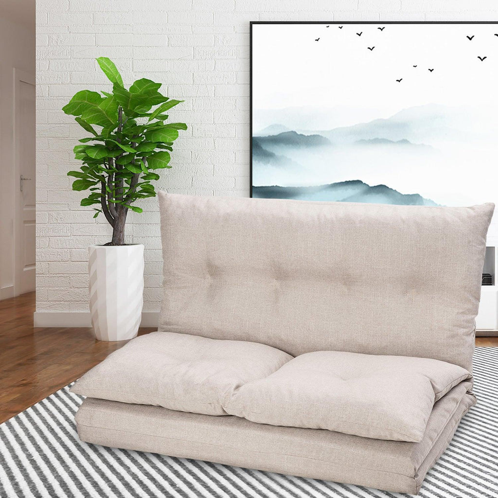 Beige Fabric Folding Chaise Lounge Sofa Floor Couch Q810099