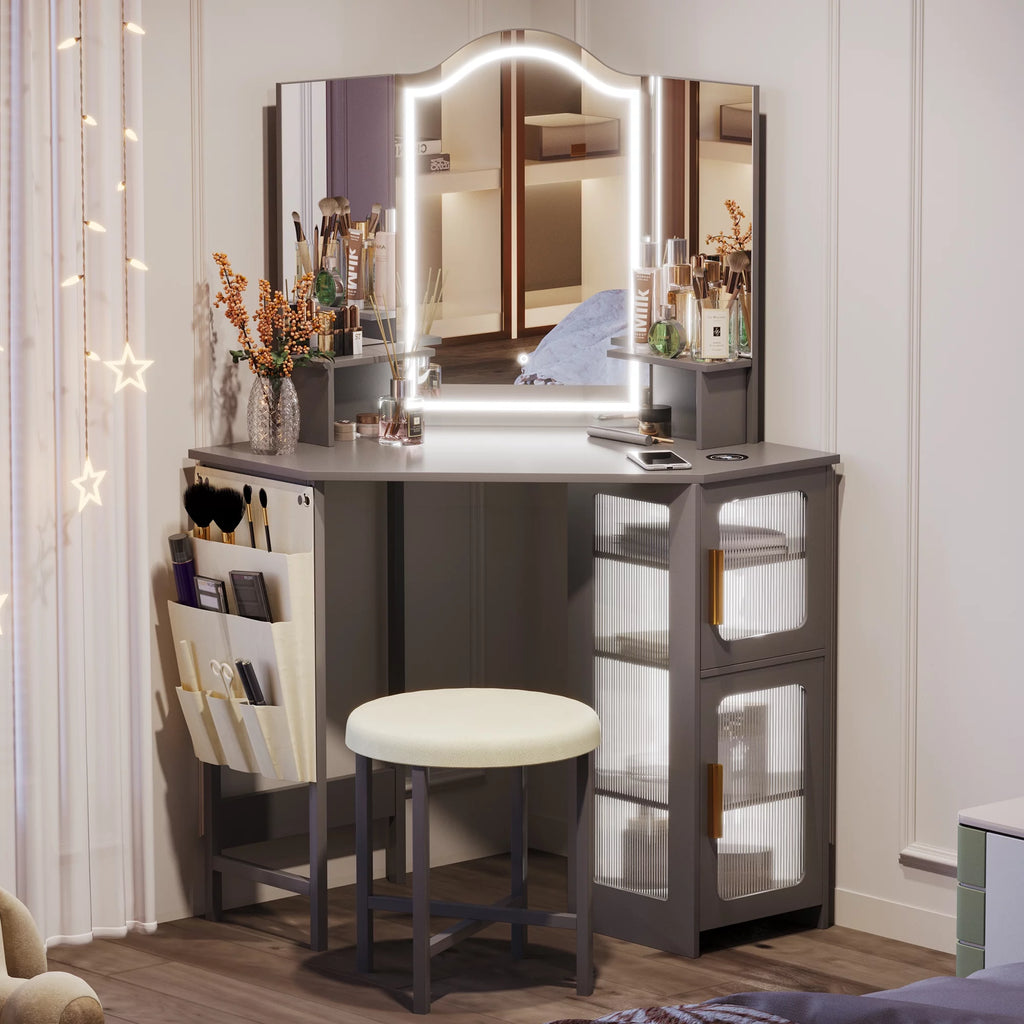 White Makeup Vanity Desk with Stool G3758