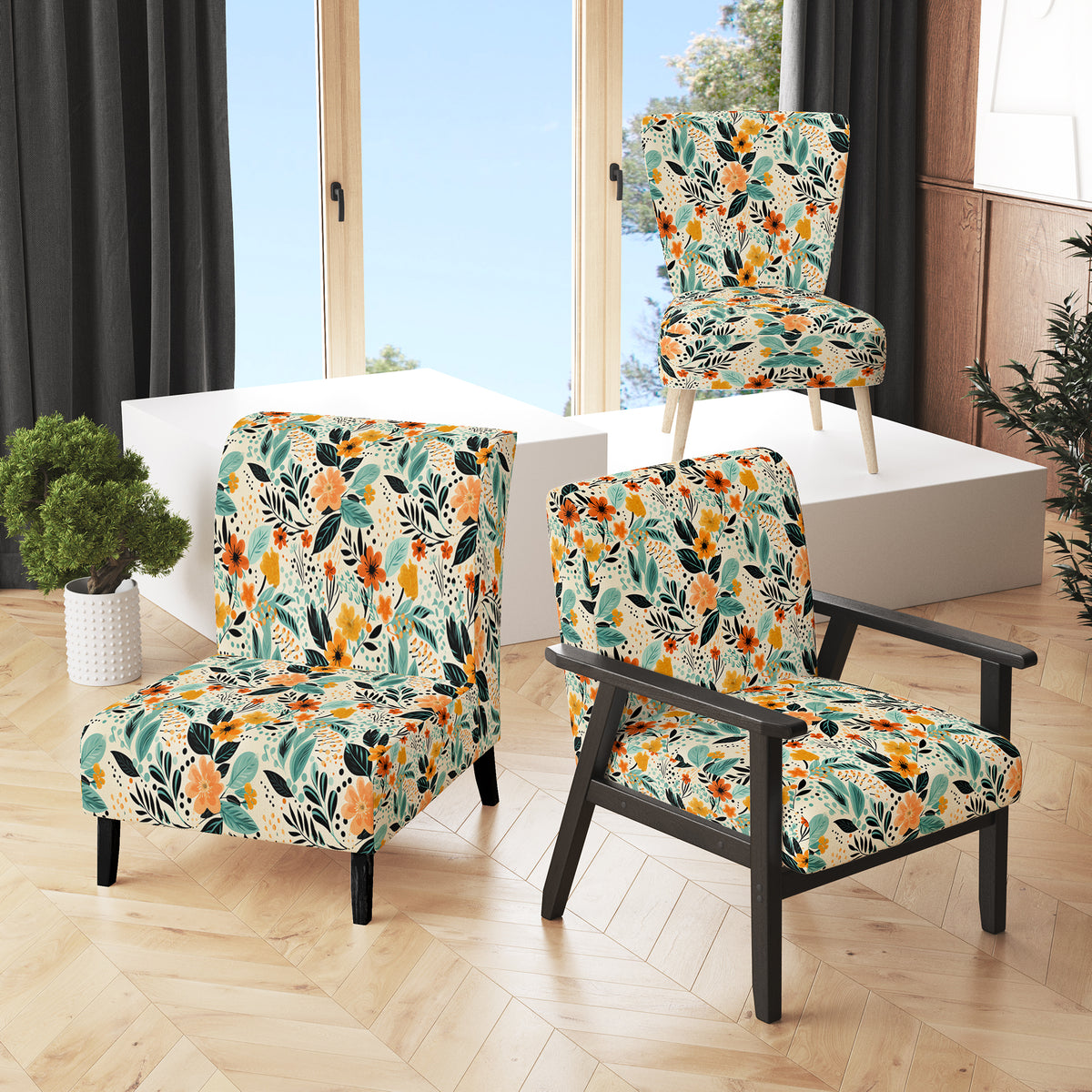 Upholstered Cottage Accent Chair and Floral Arm Chair I995