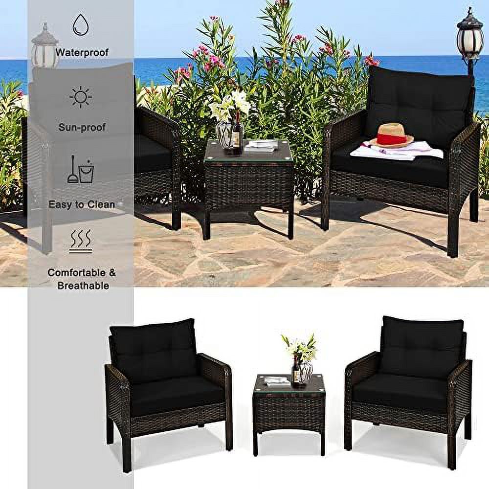 3 Piece Outdoor Rattan Sectional Sofa Set with Seat Cushions J495