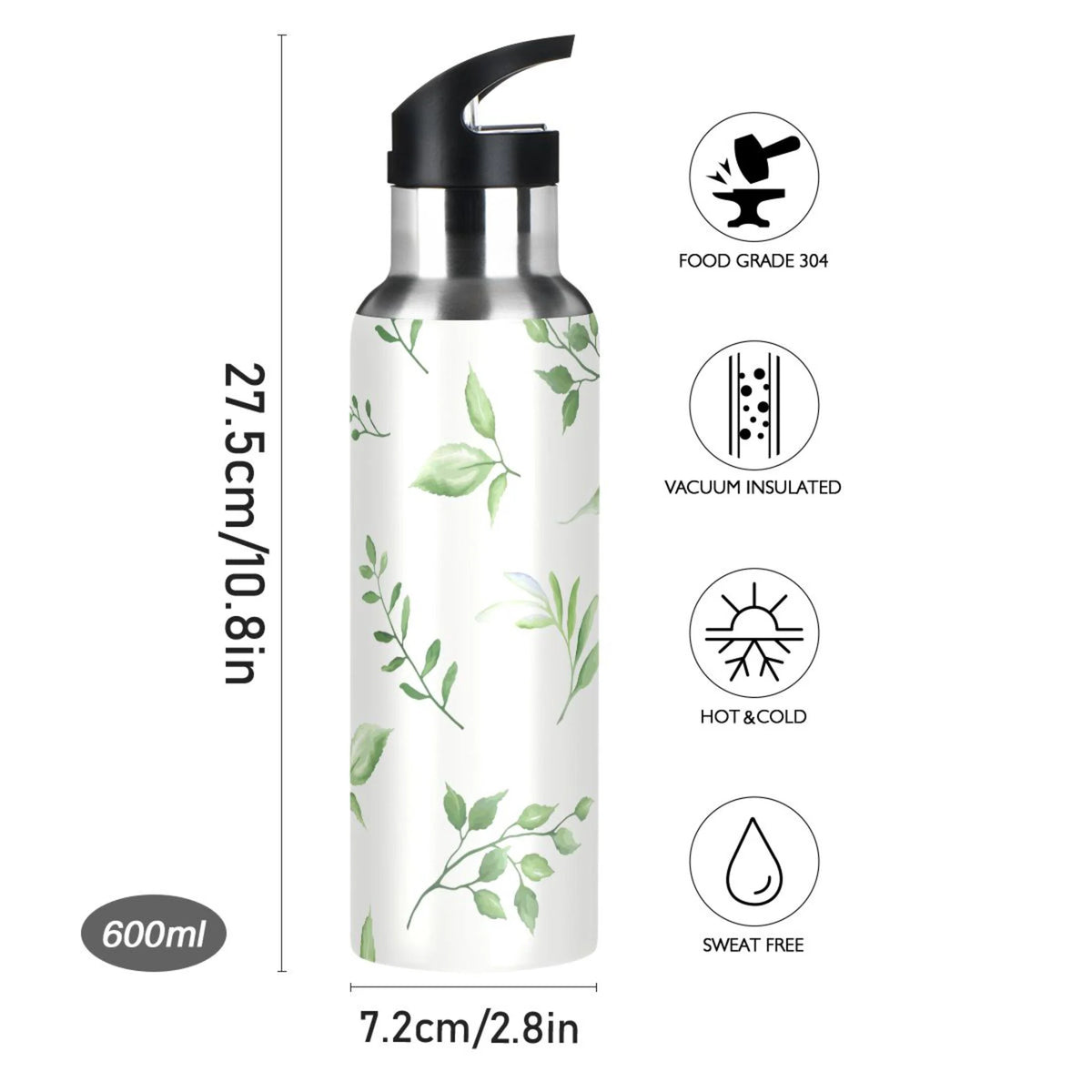 20 OZ Vacuum Insulated Stainless Steel Water Bottle with Straw Lid O560