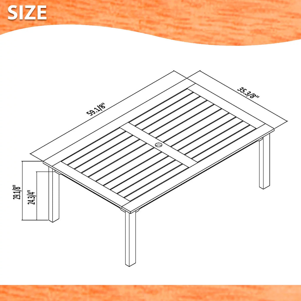Solid Wood Rectangular Patio Dining Set F9536