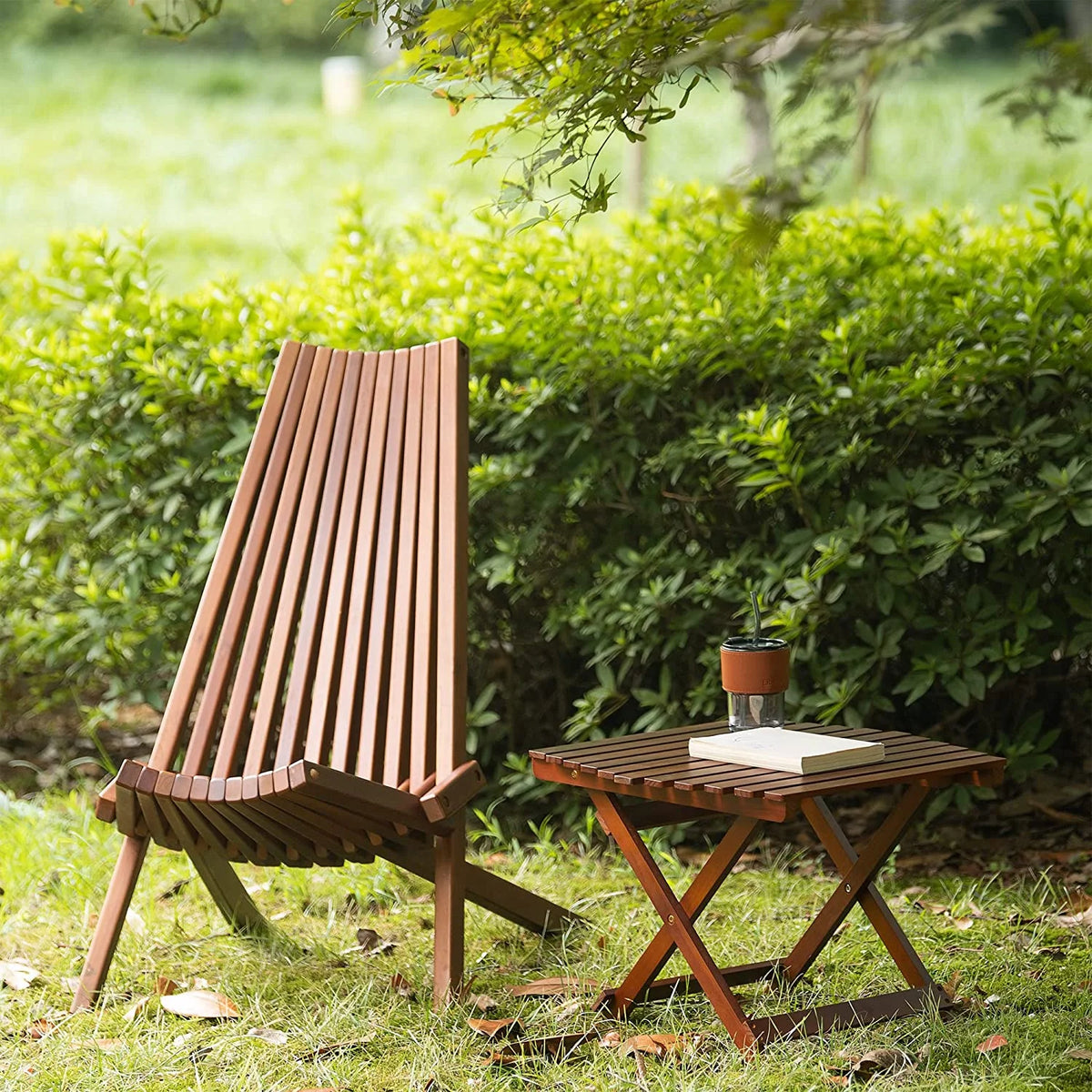 Natural Folding Acacia Wood Lounge Chair I964507