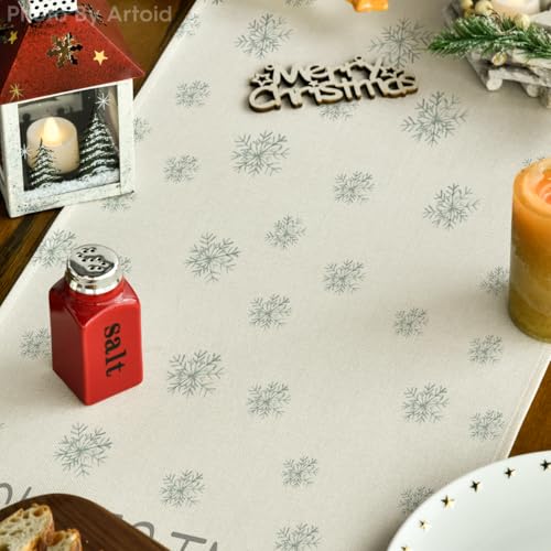 Beige Pine Tree Snowflake Merry Christmas Table Runner 13 x 72 Inch G268