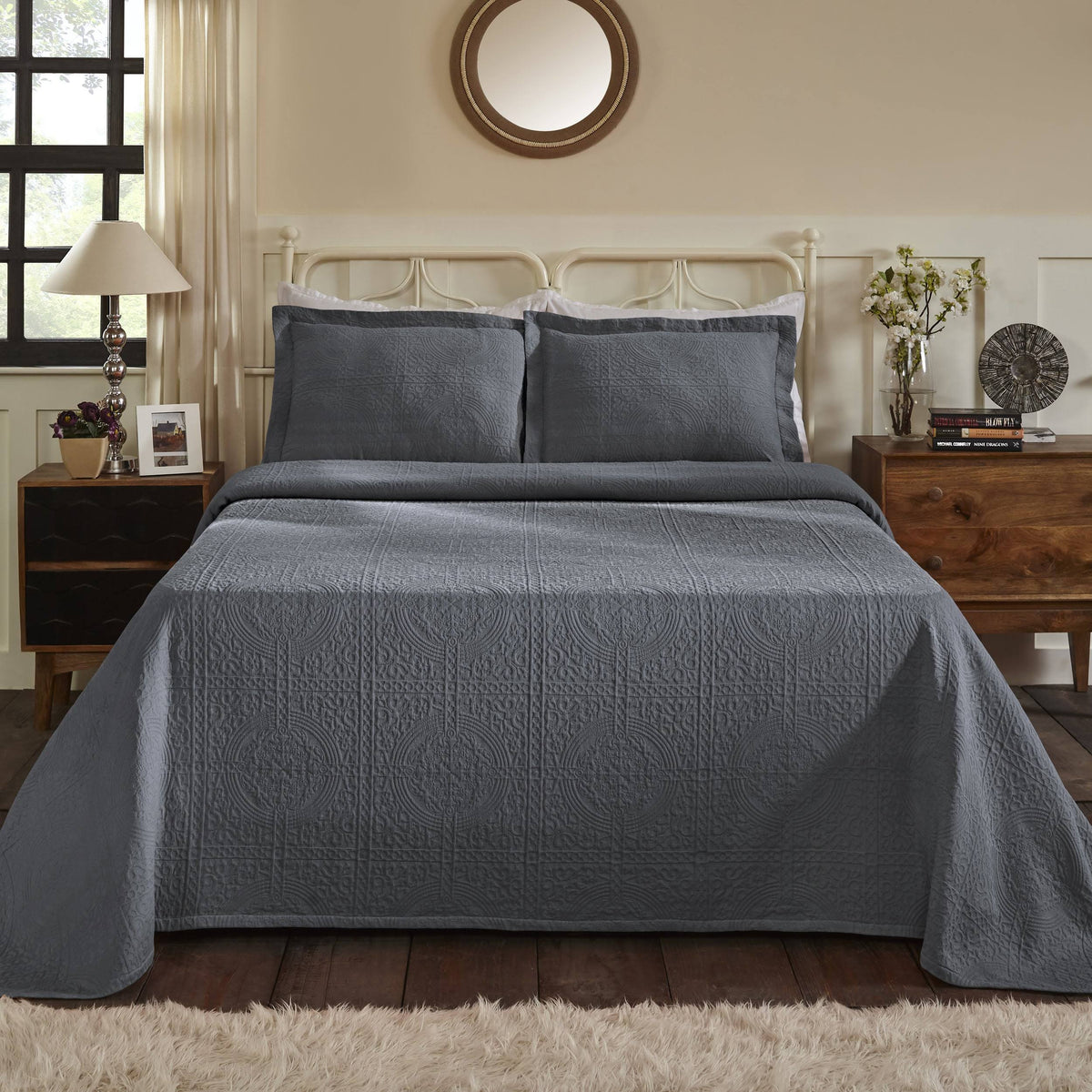 Blue Jacquard Matelasse Bedspread Set X748