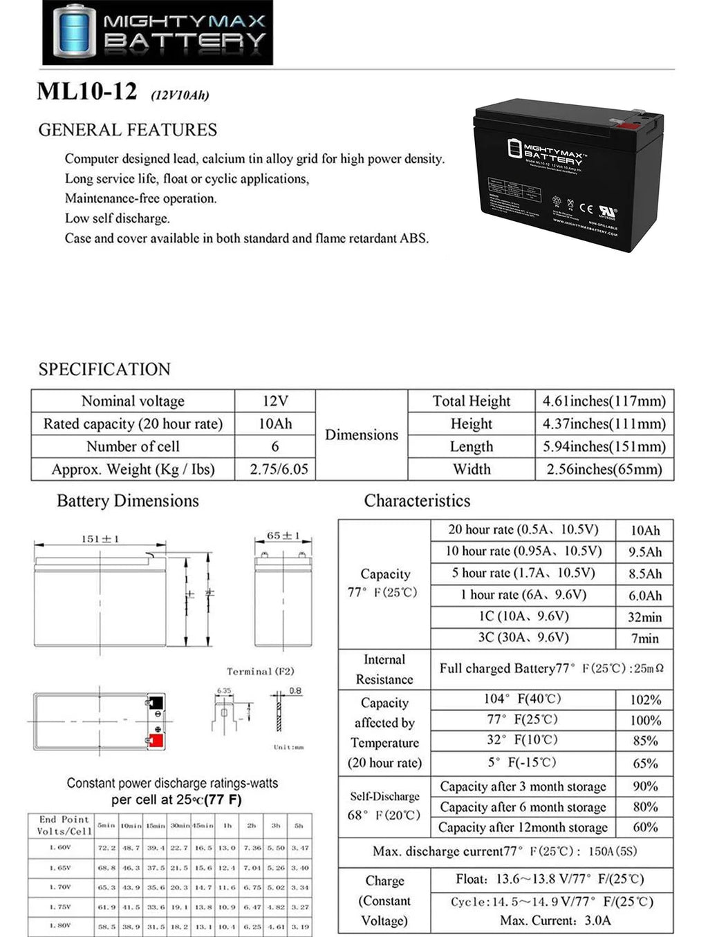 12V 10AH Battery with 12V Charger B120