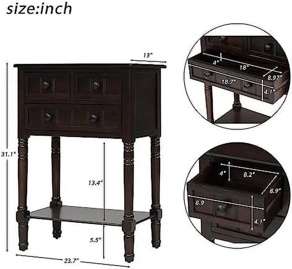 White Narrow Console Table with Drawers L619