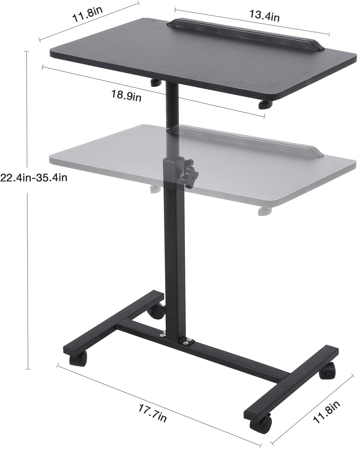 Adjustable Overbed Bedside Table with Wheels Black V557818