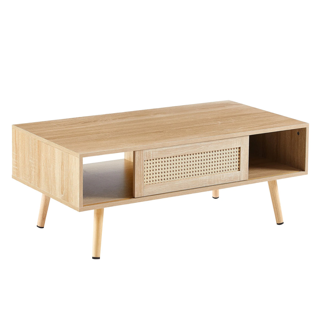 41.34" Rattan Coffee Table with Sliding Door Storage S408806