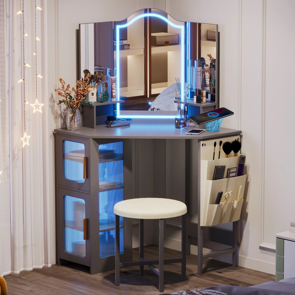 White Makeup Vanity Desk with Stool G3758