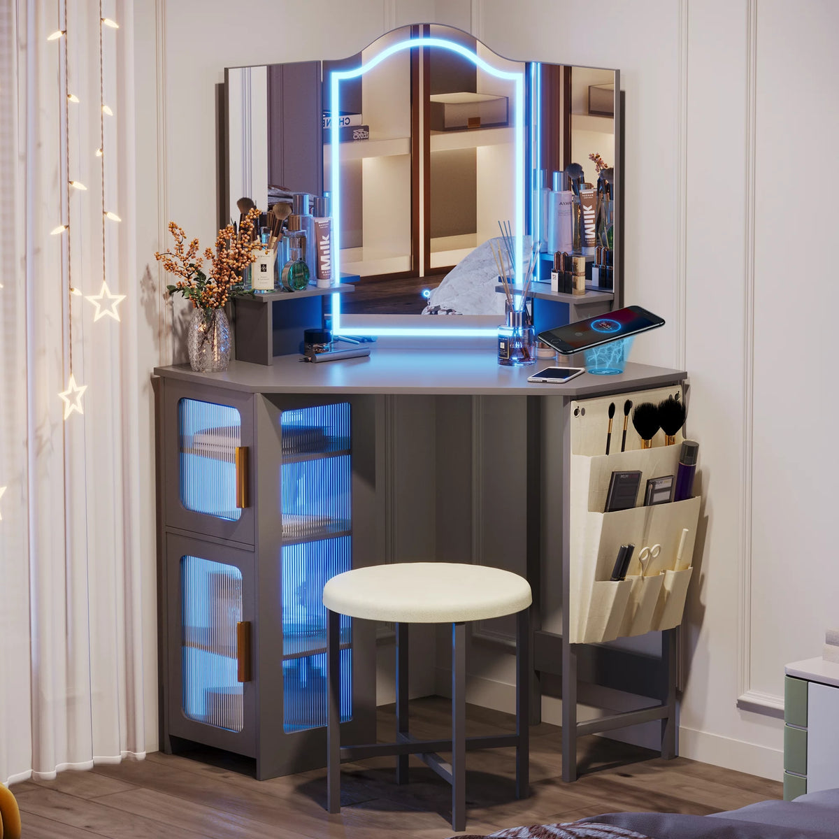 White Makeup Vanity Desk with Stool G3758