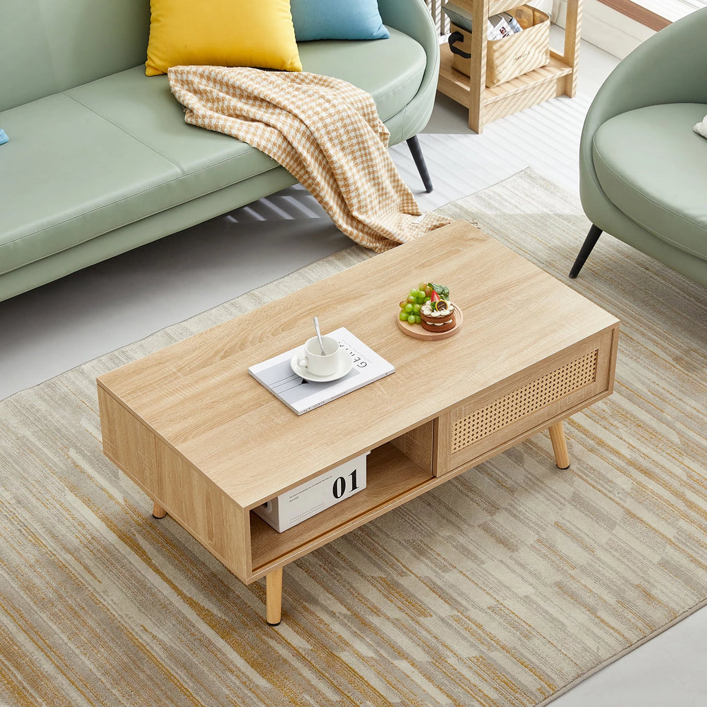 41.34" Rattan Coffee Table with Sliding Door Storage S408806