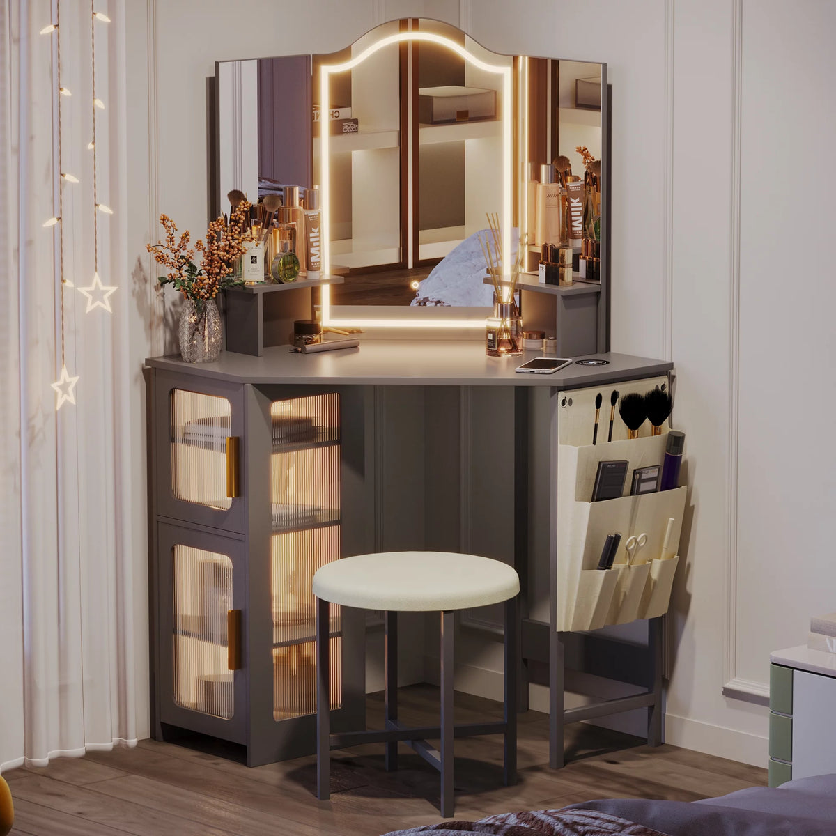 White Makeup Vanity Desk with Stool G3758
