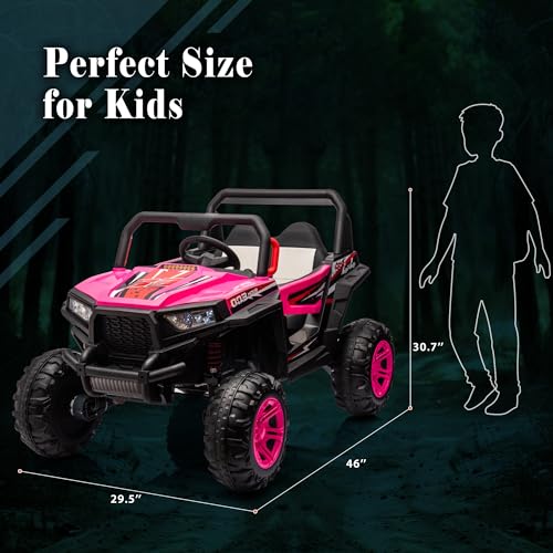 24V Ride on Car Kids Side by Side with Remote Control, 2 Seater 4WD Kids UTV Off-Road Power Wheels, Battery Powered Kids Cars to Drive w/ 4x100W Engine, 3 Speeds, Bluetooth, LED Lights (Pink) Z806764