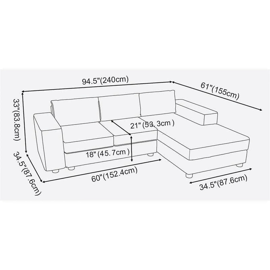 Dark Gray Fabric Sectional Sofa with Reversible Chaise R80565