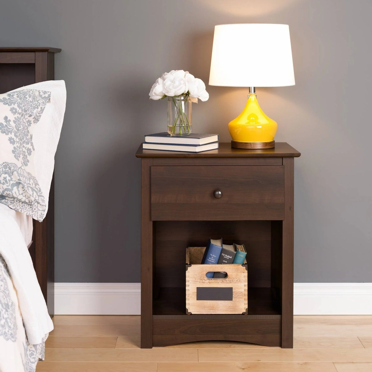Espresso 1-Drawer Bedroom Nightstand R689