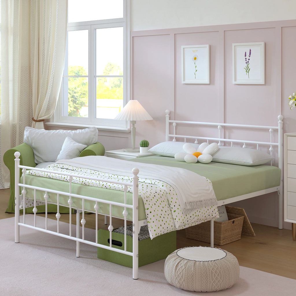 White Full Size Metal Platform Bed Frame with Headboard Footboard P613712