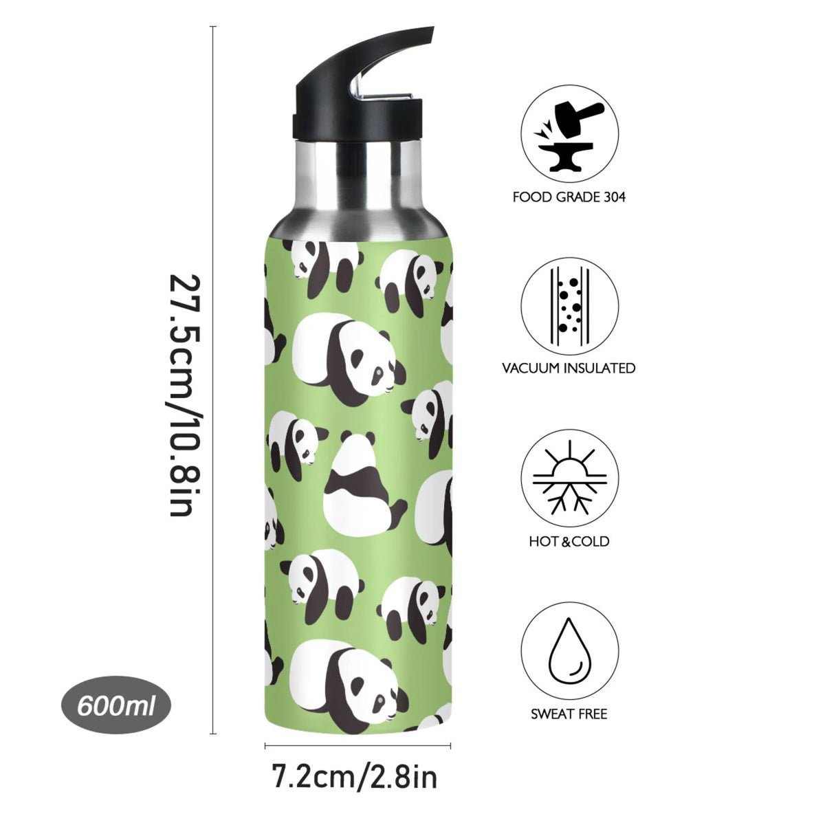 Green Vacuum Insulated Stainless Steel Water Bottle with Straw Lid 20 OZ Q664