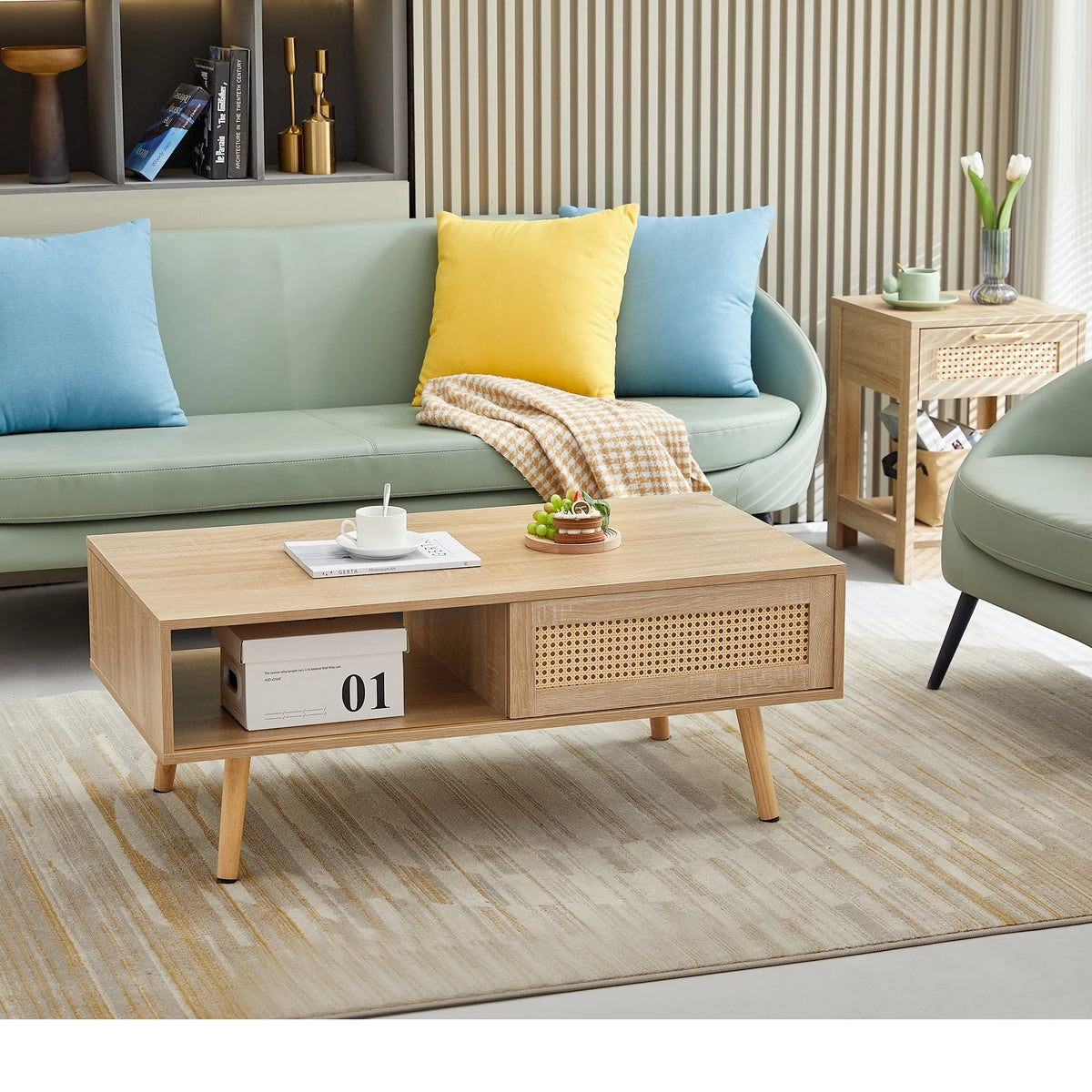 41.34" Rattan Coffee Table with Sliding Door Storage S408806
