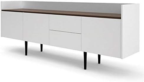 White and Walnut Sideboard Cabinet with 2 Drawer and 3 Door B17330