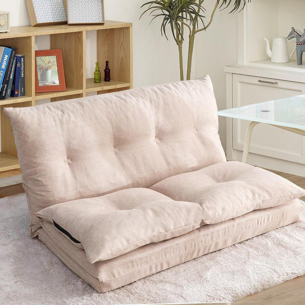 Beige Fabric Folding Chaise Lounge Sofa Floor Couch Q810099