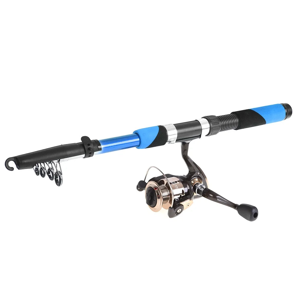 2.1m Telescopic Fiberglass Fishing Rod Reel Baits Hooks Bag Kit Q412