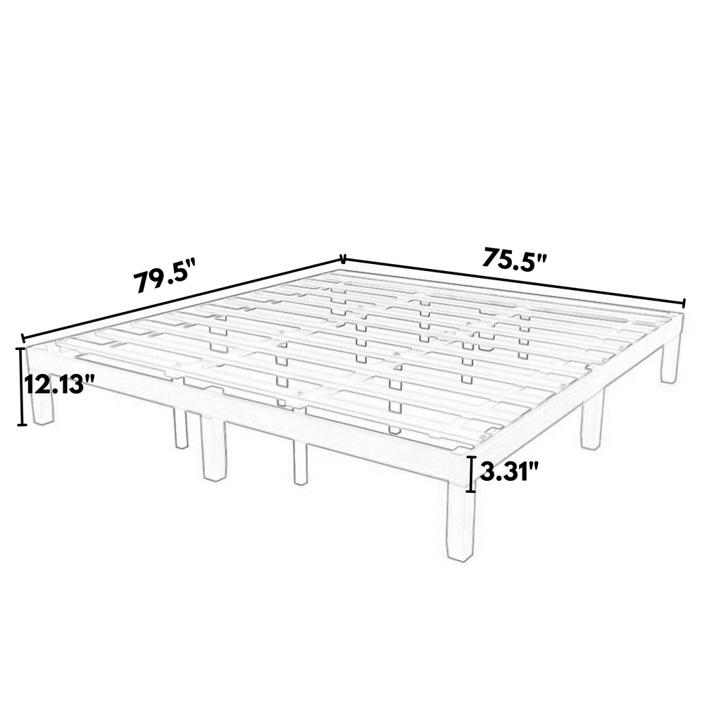 King Size Brown Wooden Platform Bed Frame with Wood Slat Support F67406