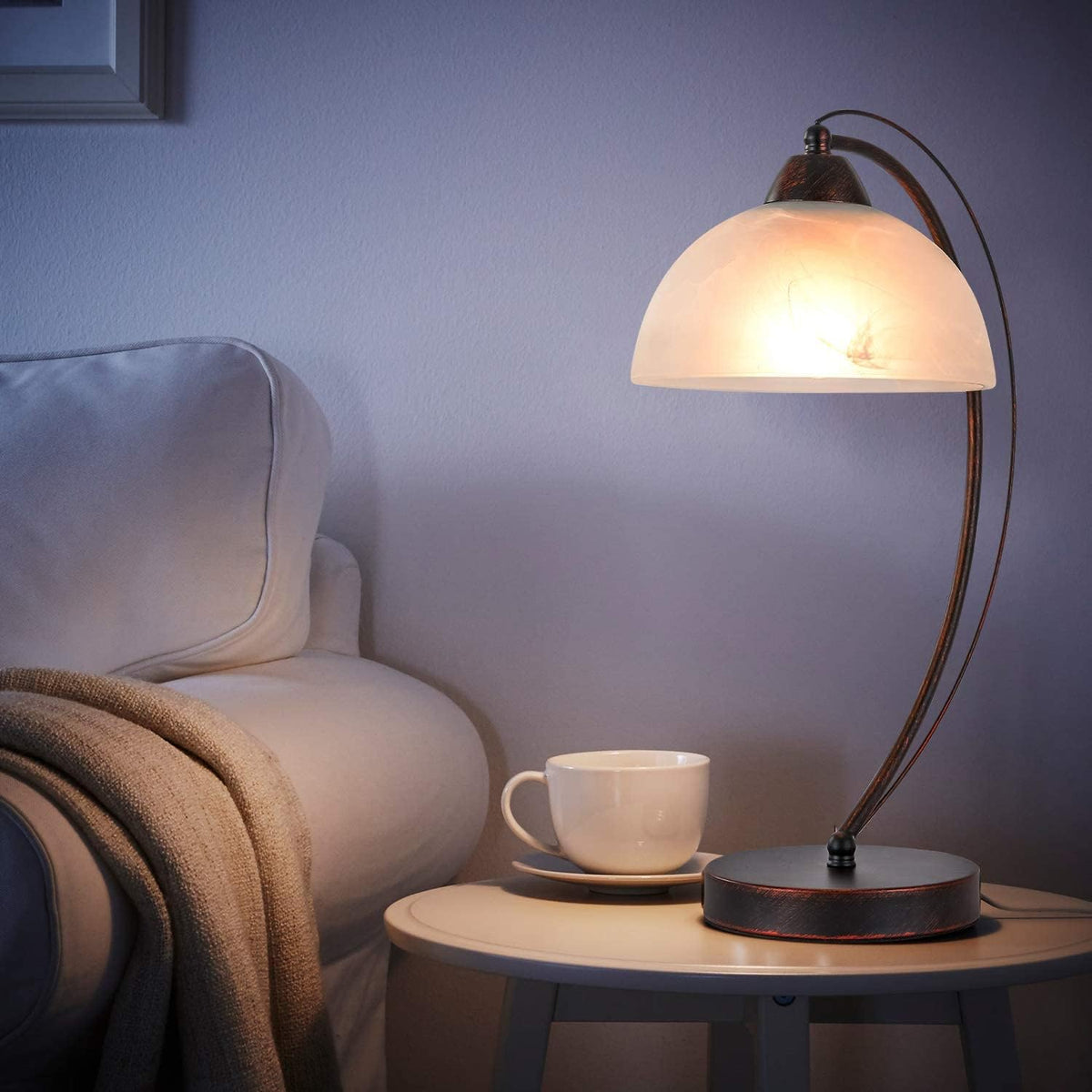 Retro Desk Lamp with Frosted Glass Lampshade Metal Nightstand Light Q36401