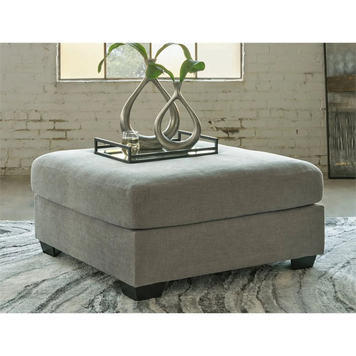 Gray & Black Fabric Oversized Accent Ottoman J917