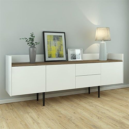 White and Walnut Sideboard Cabinet with 2 Drawer and 3 Door B17330